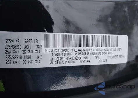 2017 Chrysler Pacifica Limited z USA, uszkodzony, nr VIN 2C4RC1GG0HR592914